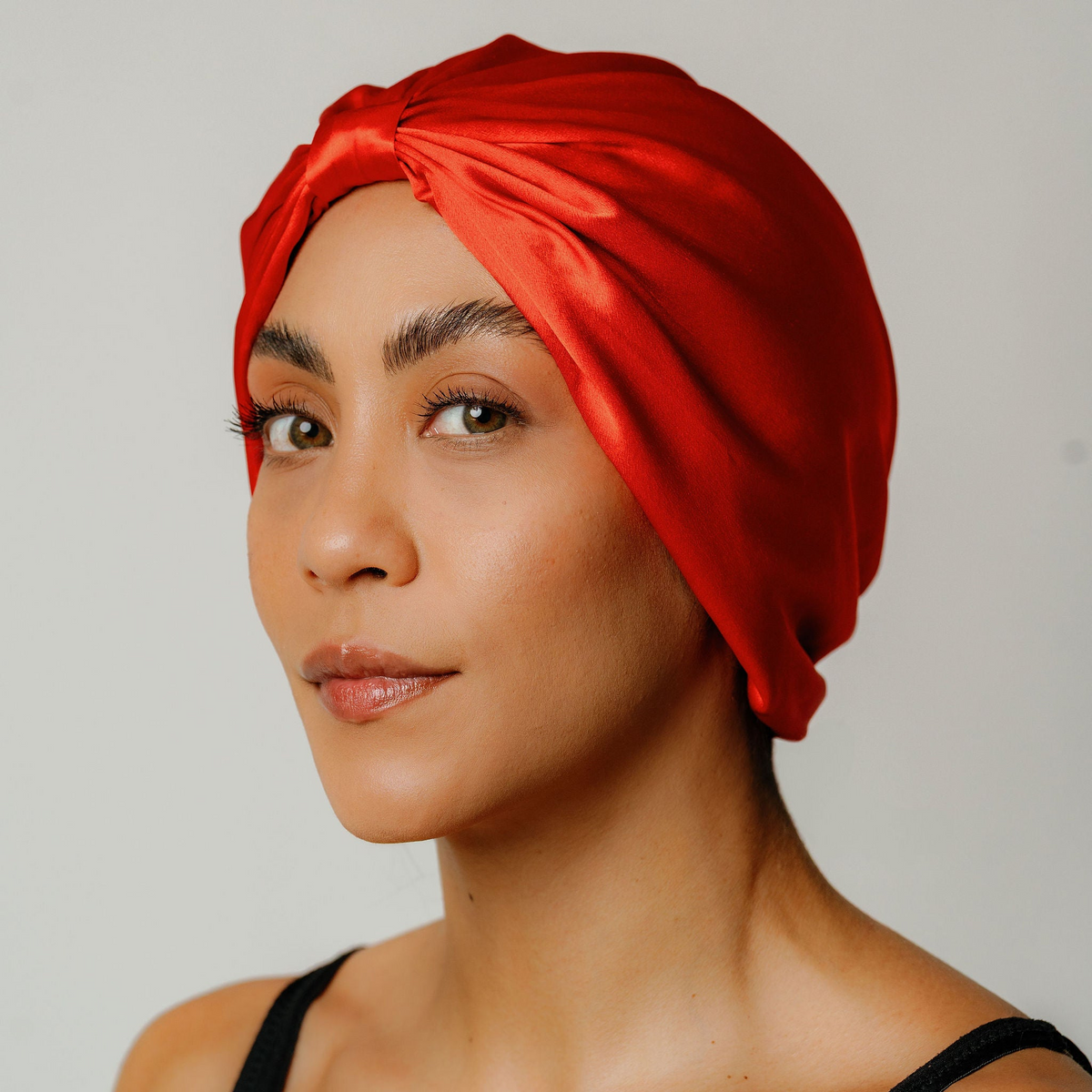 Touca de Seda Orgânica para Cabelos Vermelho Tomate