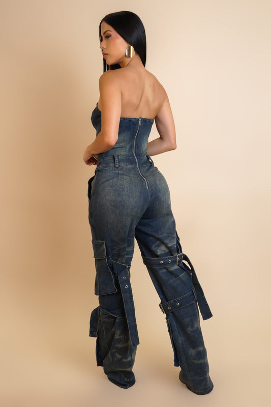 Denim Cargo Breakdown Jumpsuit