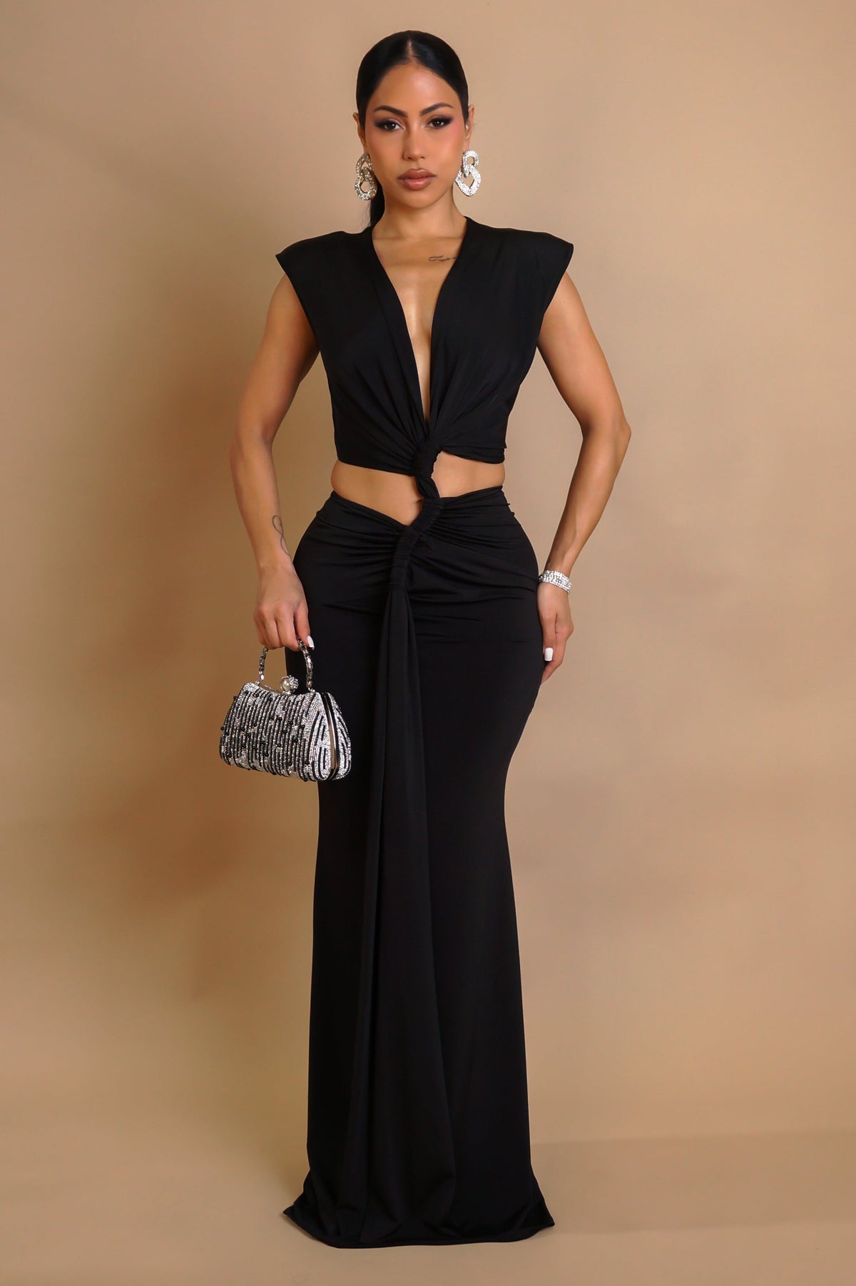 Vestido Longo Torção de Corda - Preto