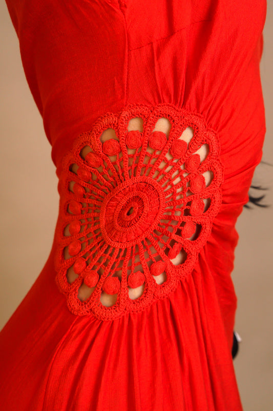 My Terrain Crochet Accent Midi Dress- Red