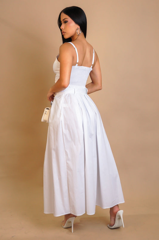 Belted Pleated Skirt Set- White