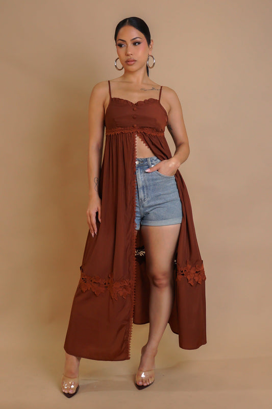 Good Looking Slit Maxi Top- Brown