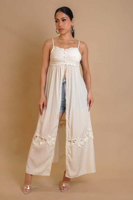 Good Looking Slit Maxi Top- Cream