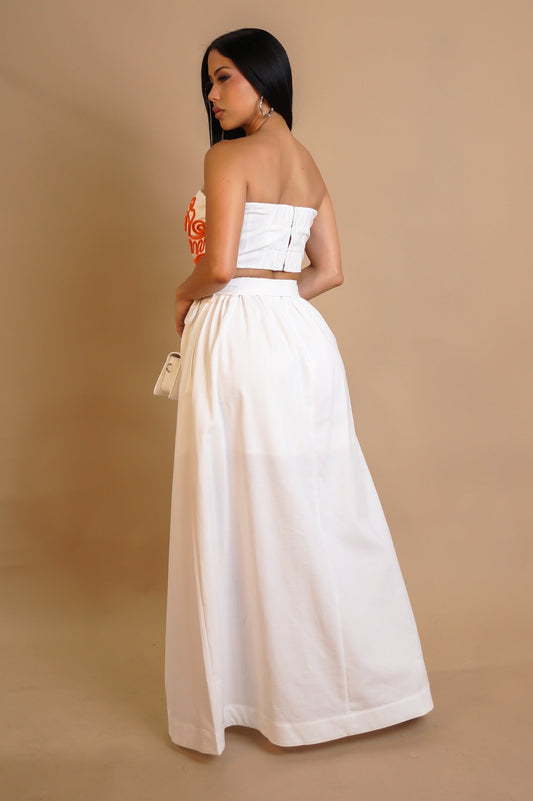 Embroidered Cropped Top & Maxi Skirt Set- Orange