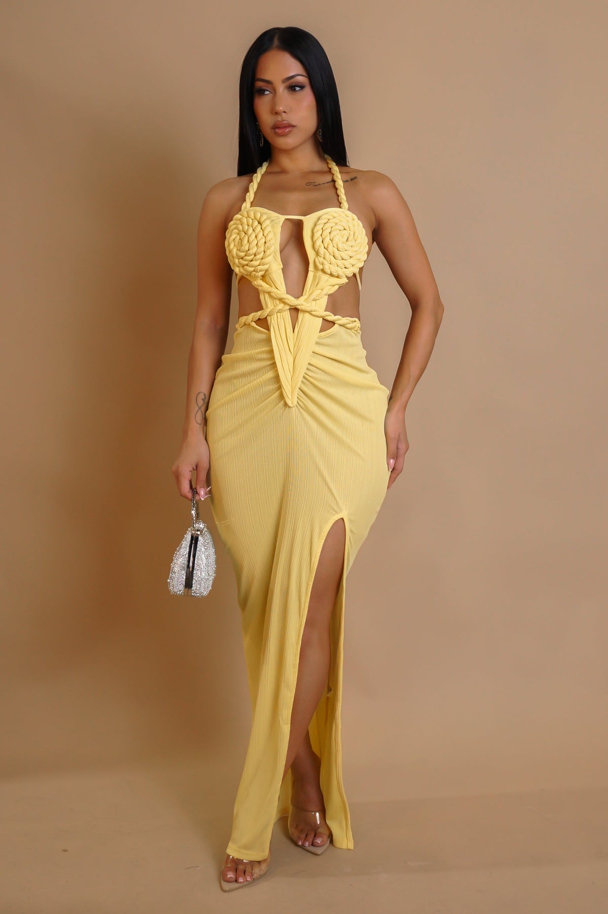 Vestido longo Desire de amarrar no busto - Amarelo