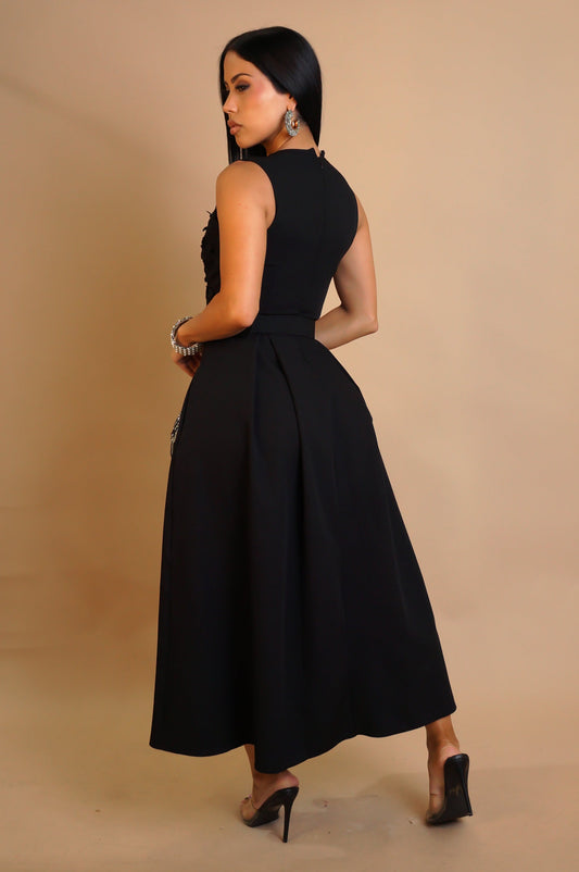 Keep it Polished Laced Top Midi Dress- Black