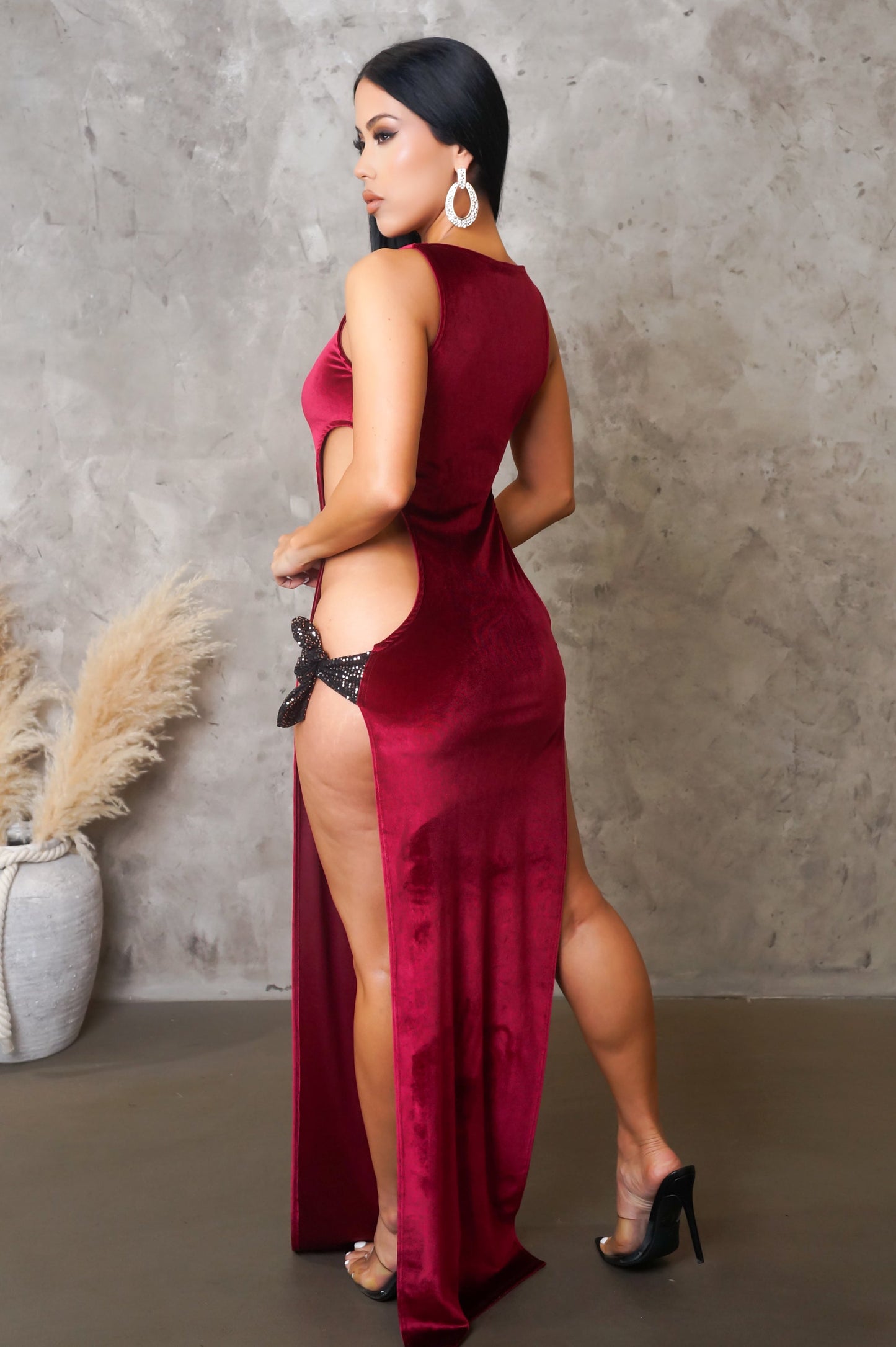 Sexy Red Over the Top Velvet Ribbon Tied Maxi Dress/Lingerie