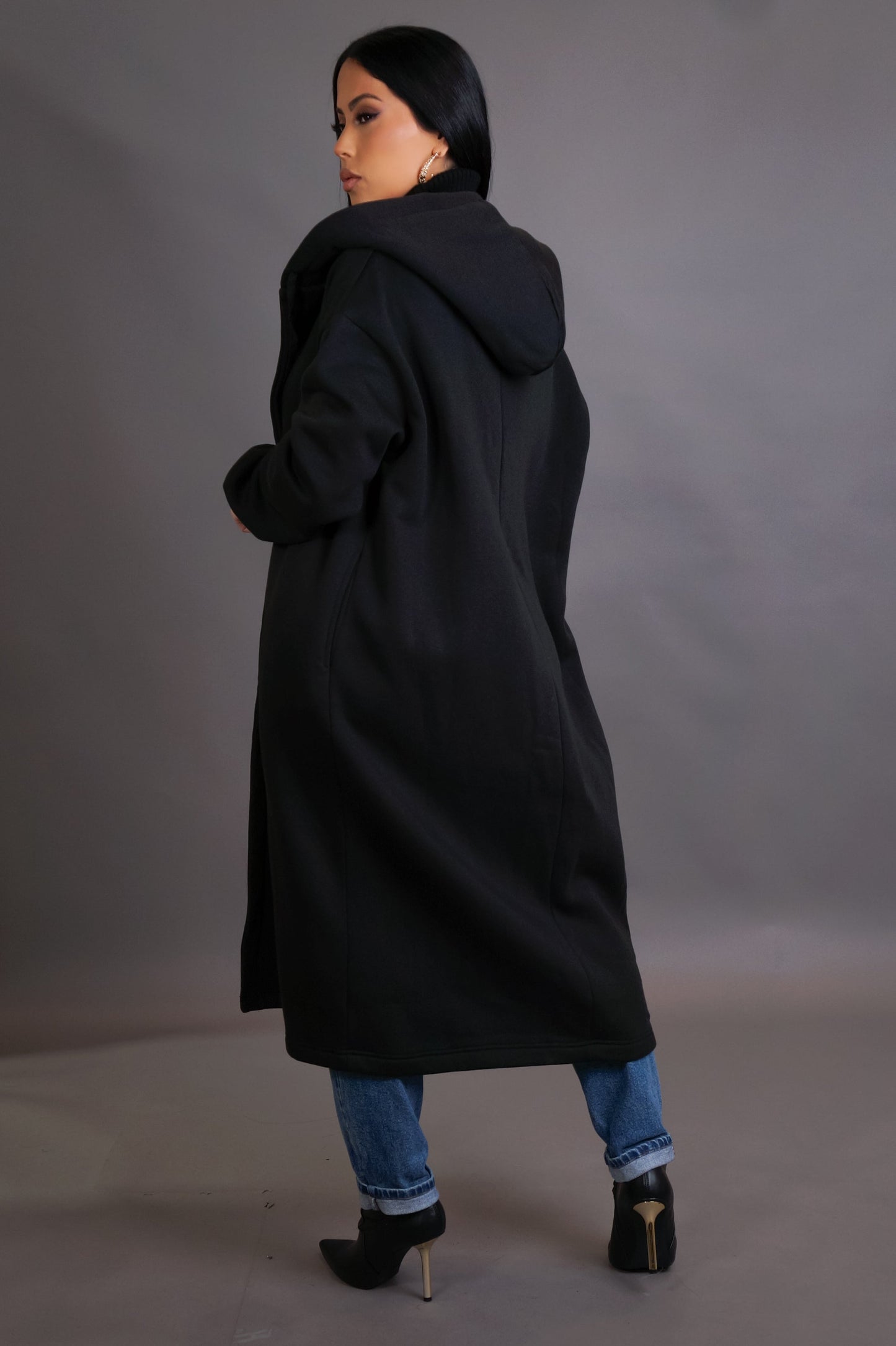 That Long Black Hoodie Coat- Black