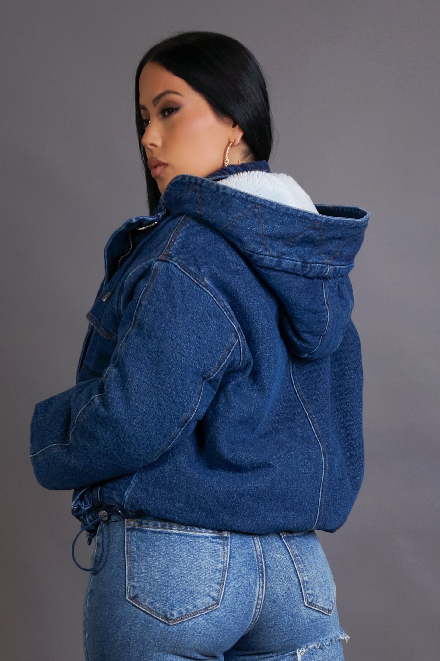 Teddy Lined Hoodie Denim Jacket