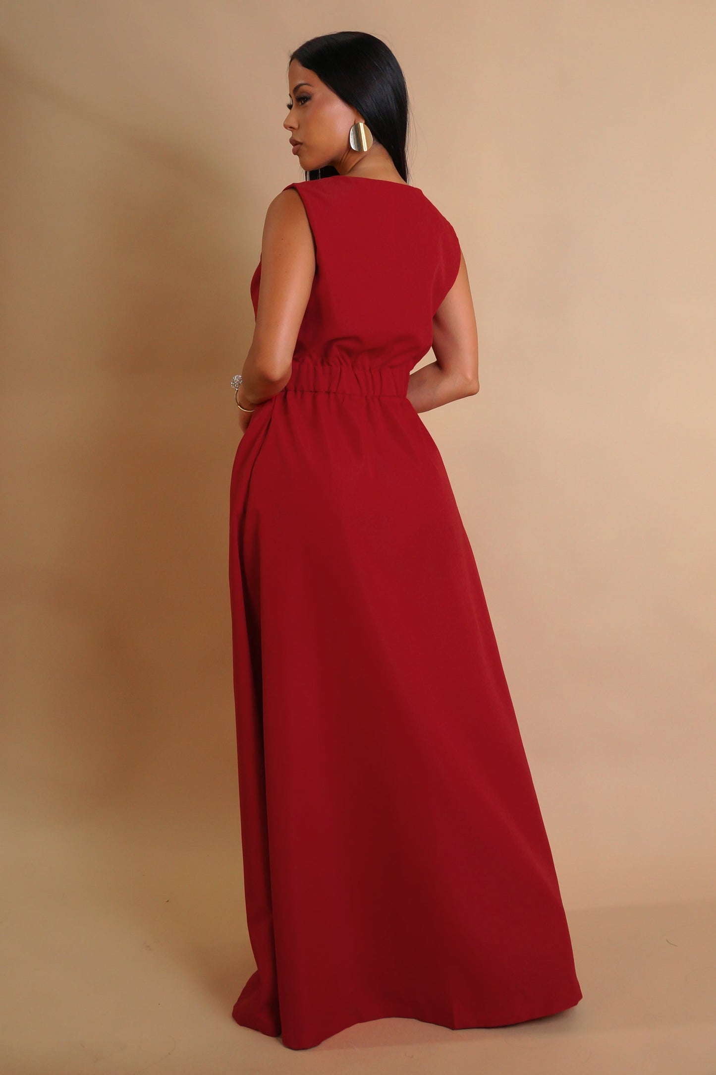 Solid Red Slit Maxi Dress
