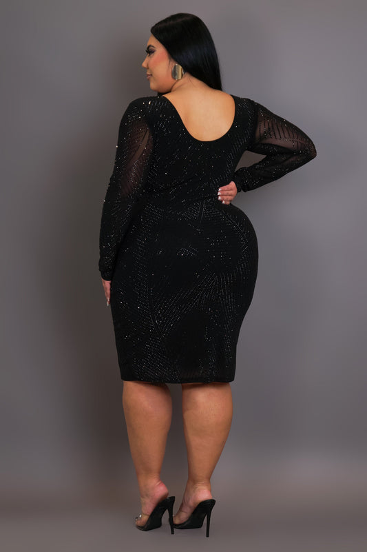 Plus Size Rhinestone Mini Dress- Black