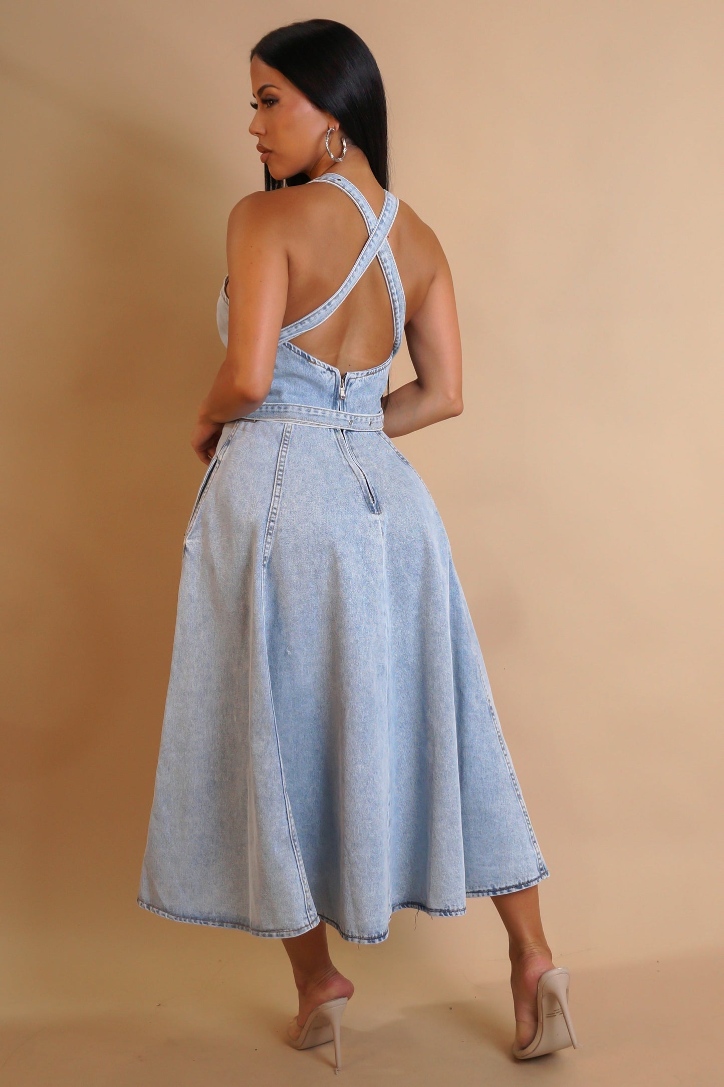 Denim Midi Dress w/ Pockets