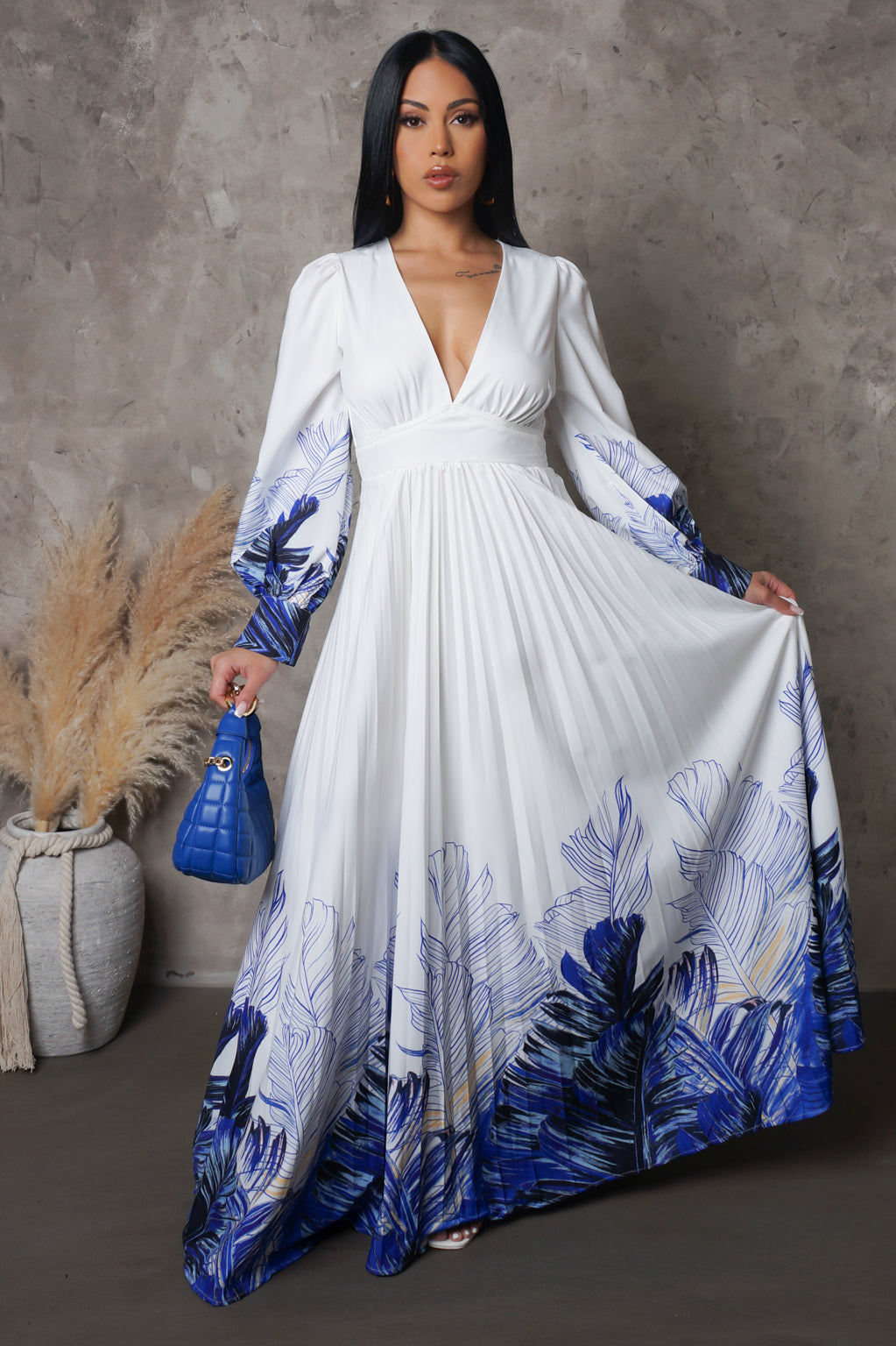 "Oh Bliss" Pleated Maxi Dress