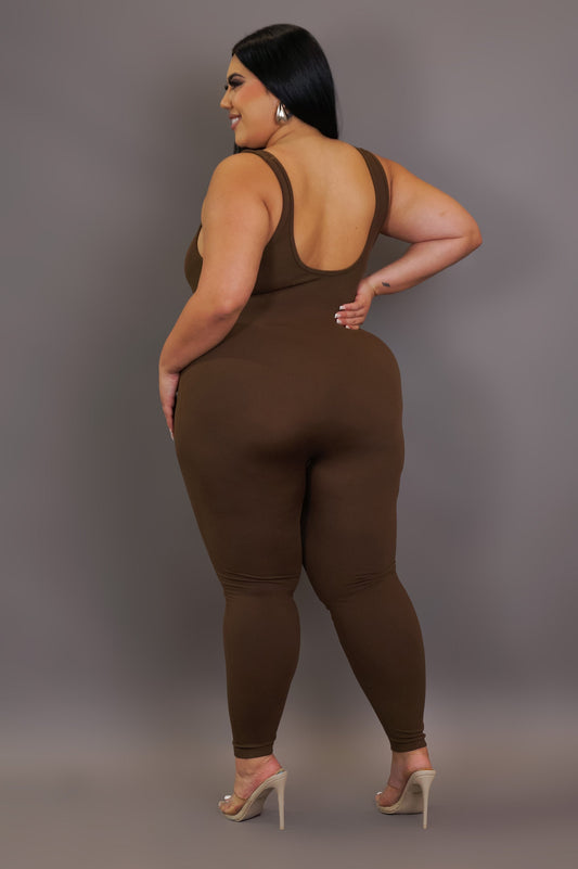 Plus Size Getting Comfy Jumpsuit- Brown
