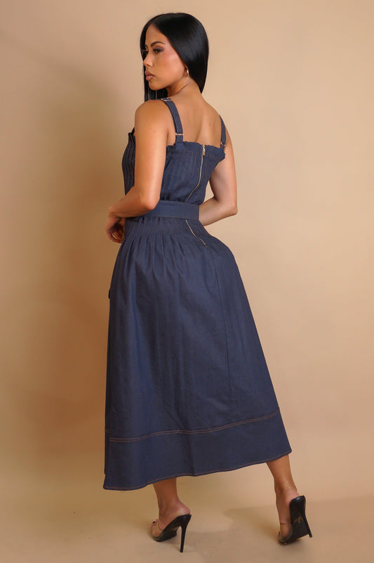 Luxe Look Denim Belted Midi Dress