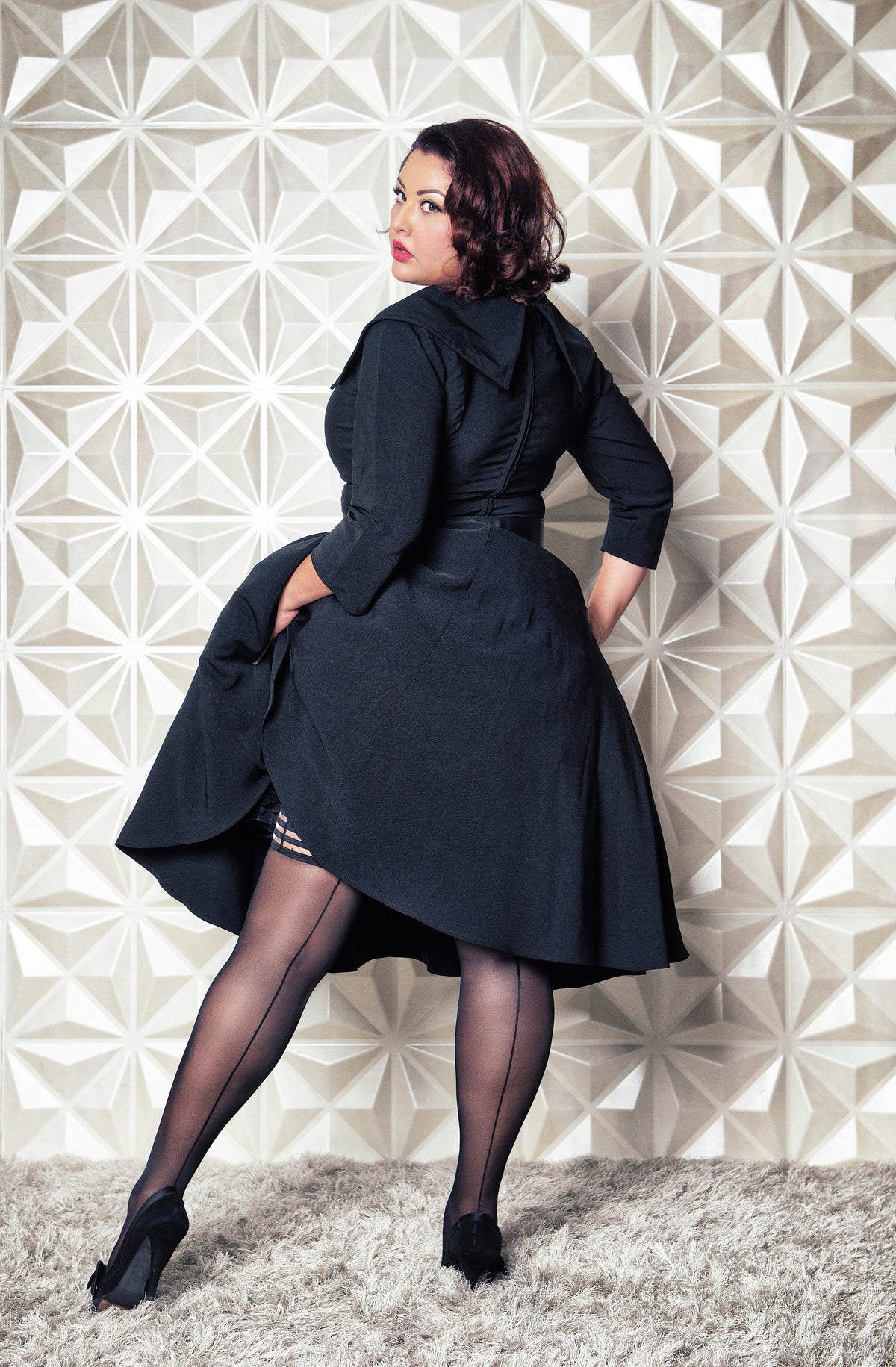 Lois: Sheer Black with Black Back Seam. Petite to Plus Size Thigh Highs