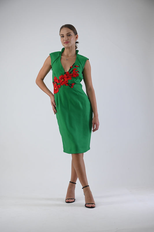 Grass Dress with handcrafted flowers