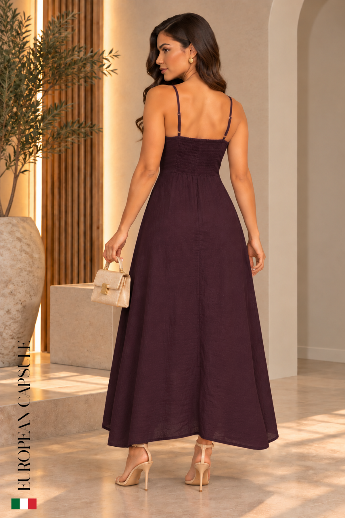 Italian Linen Ortono Dress- Wine