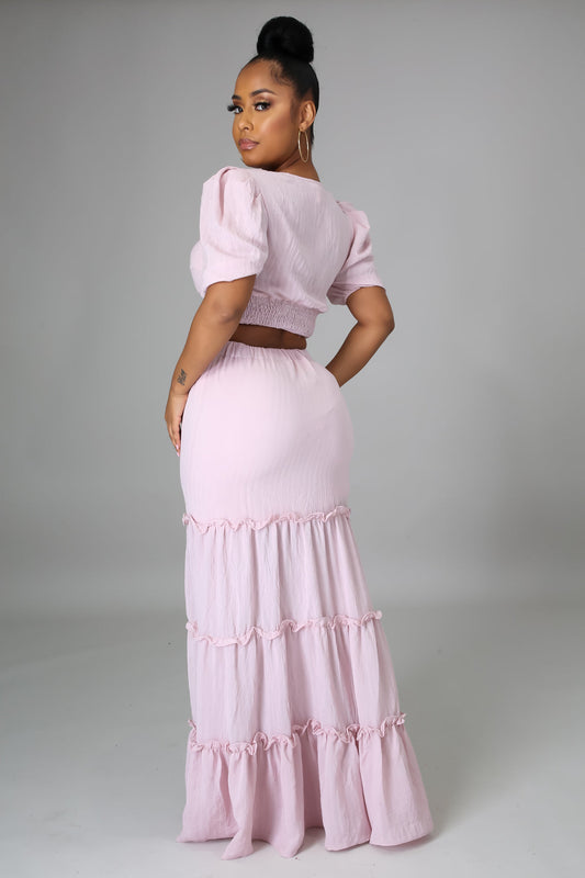 Sweet Fantasy Pink Ruffled Maxi Skirt & Top Set