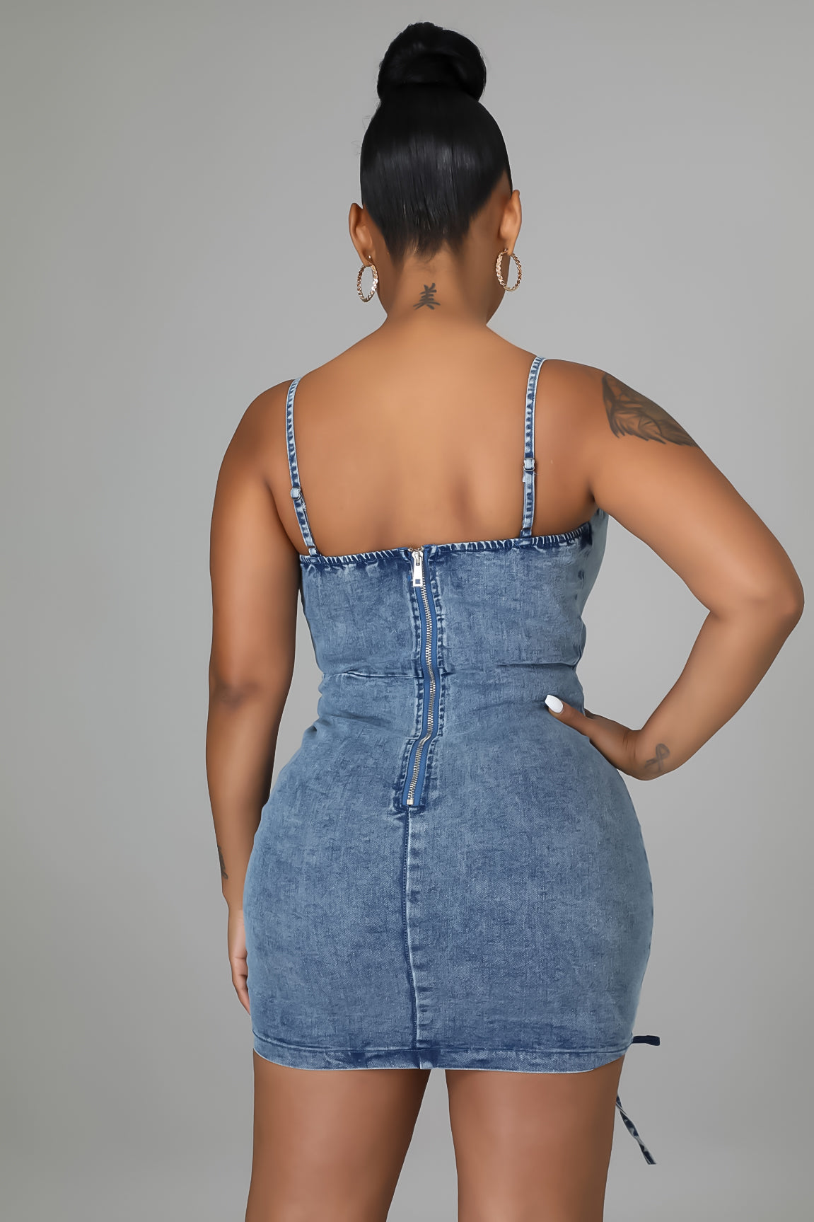 Washed Denim Mini Ruched Dress