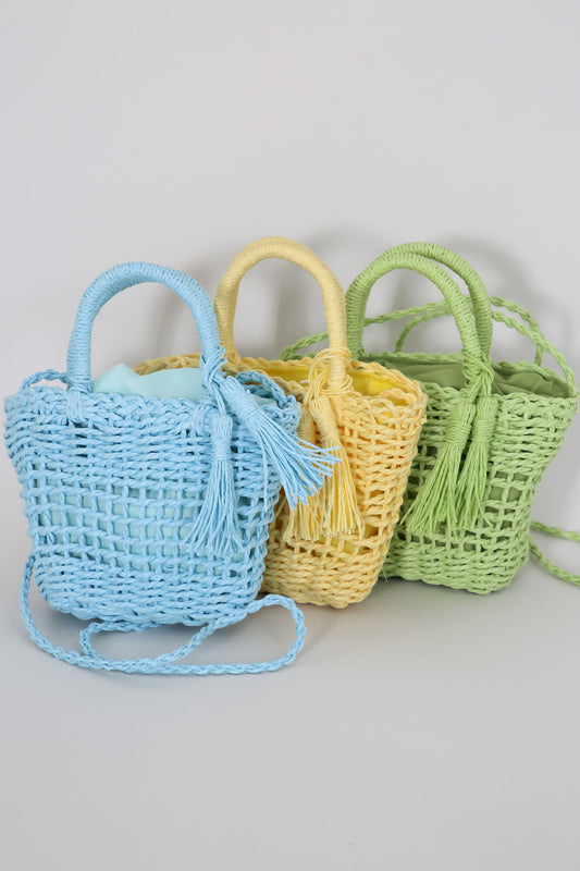 Basket Style Straw Crossbody Bag- Yellow