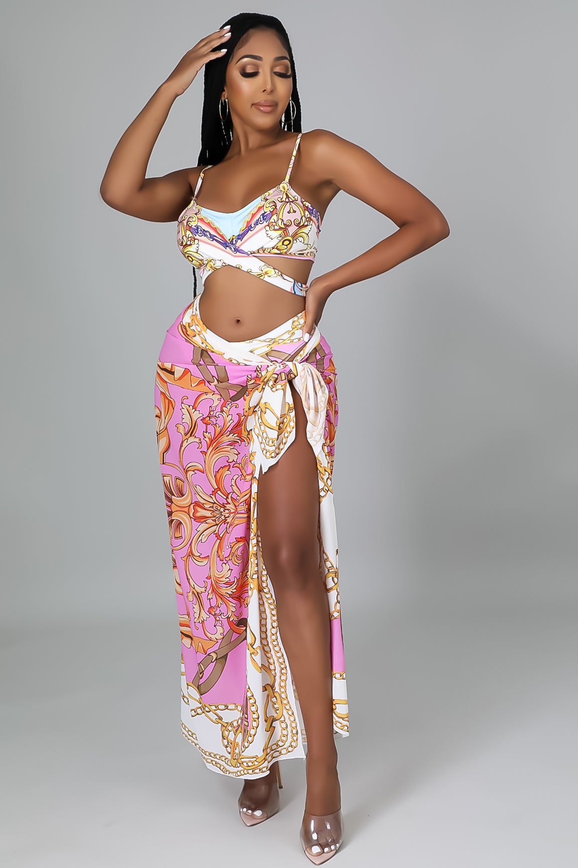 Conjunto de Biquíni de Três Peças Praia Particular