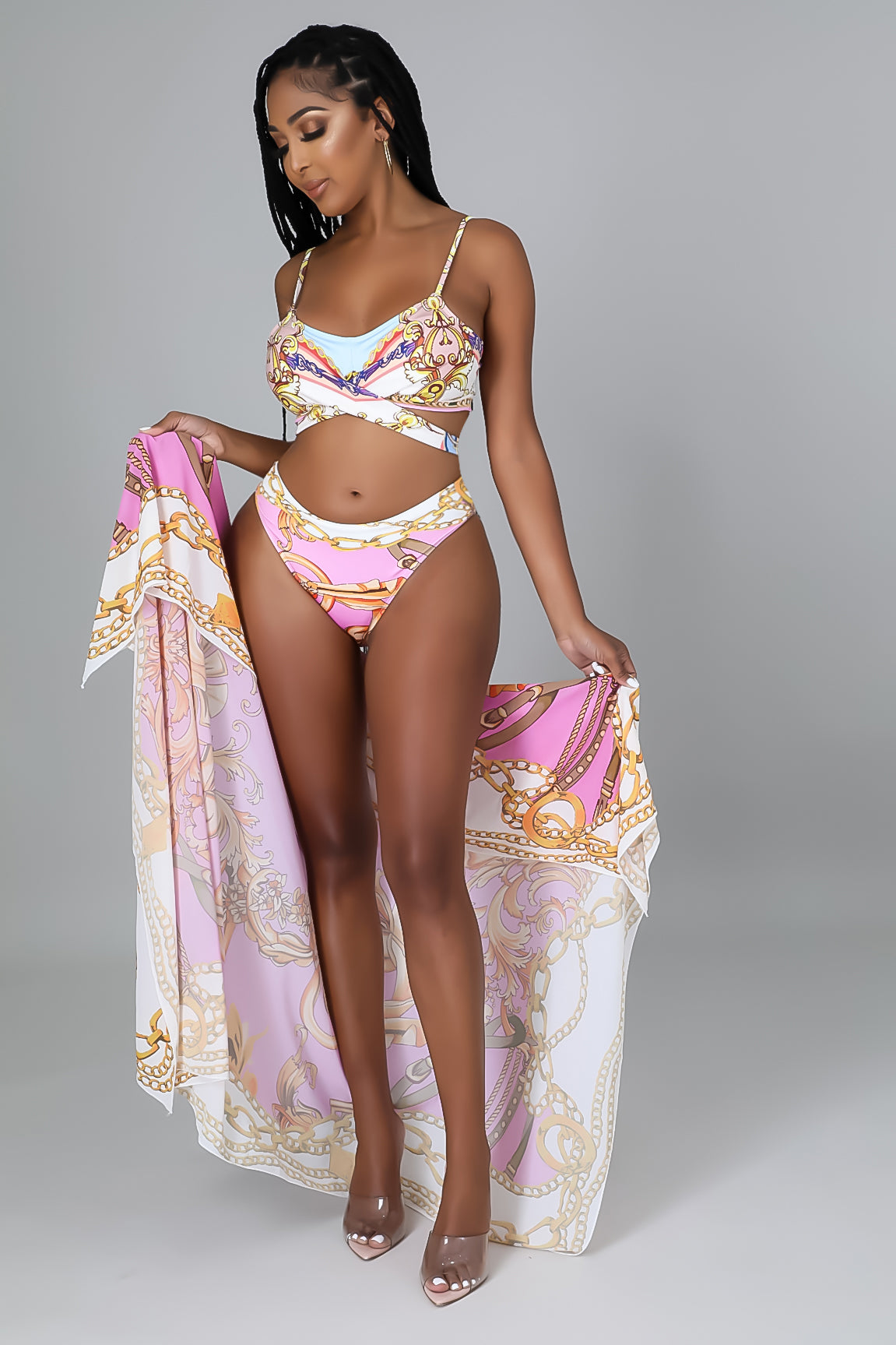 Conjunto de Biquíni de Três Peças Praia Particular