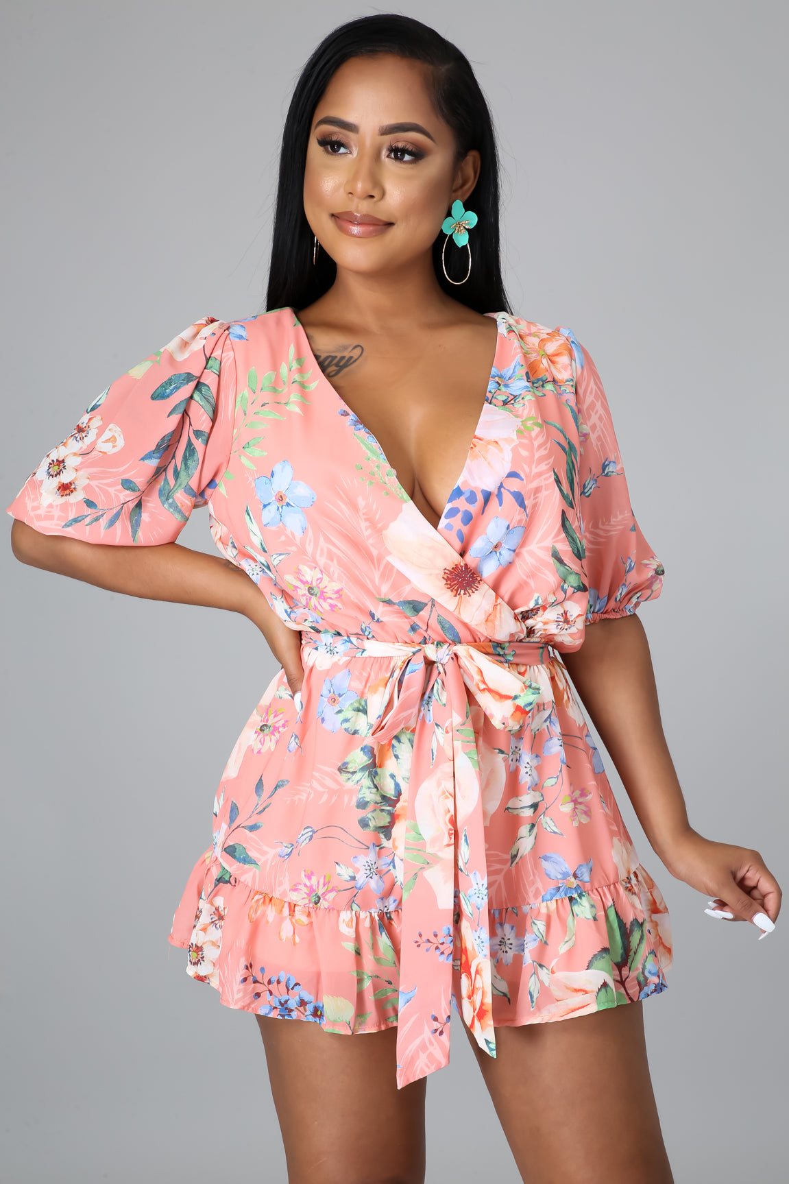 Pink Floral Stretch Romper
