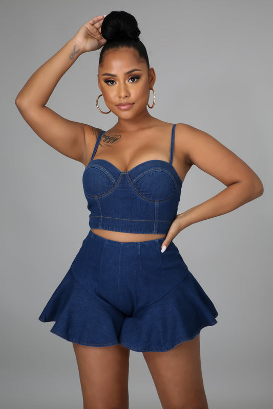 Denim Flare Shorts & Top Set