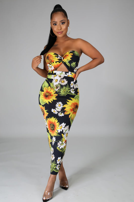 SunFlower Sleeveless Midi Dress