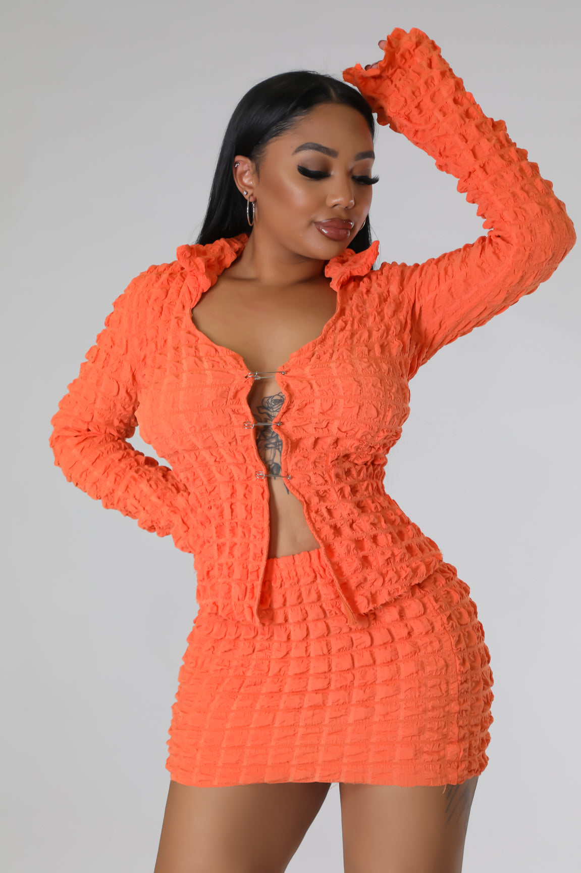Conjunto Saia e Top Orange Poppin Bubbles