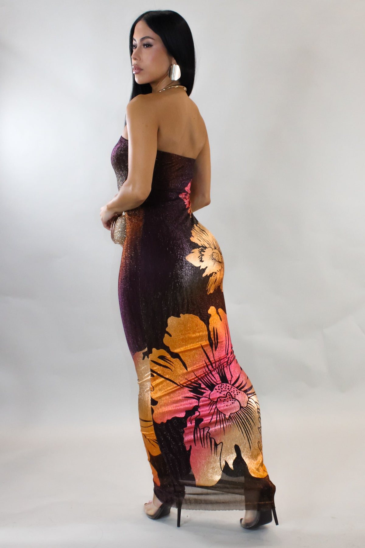 Vestido Maxi Metálico Deslumbrante Get a Taste - Floral/Multicolorido