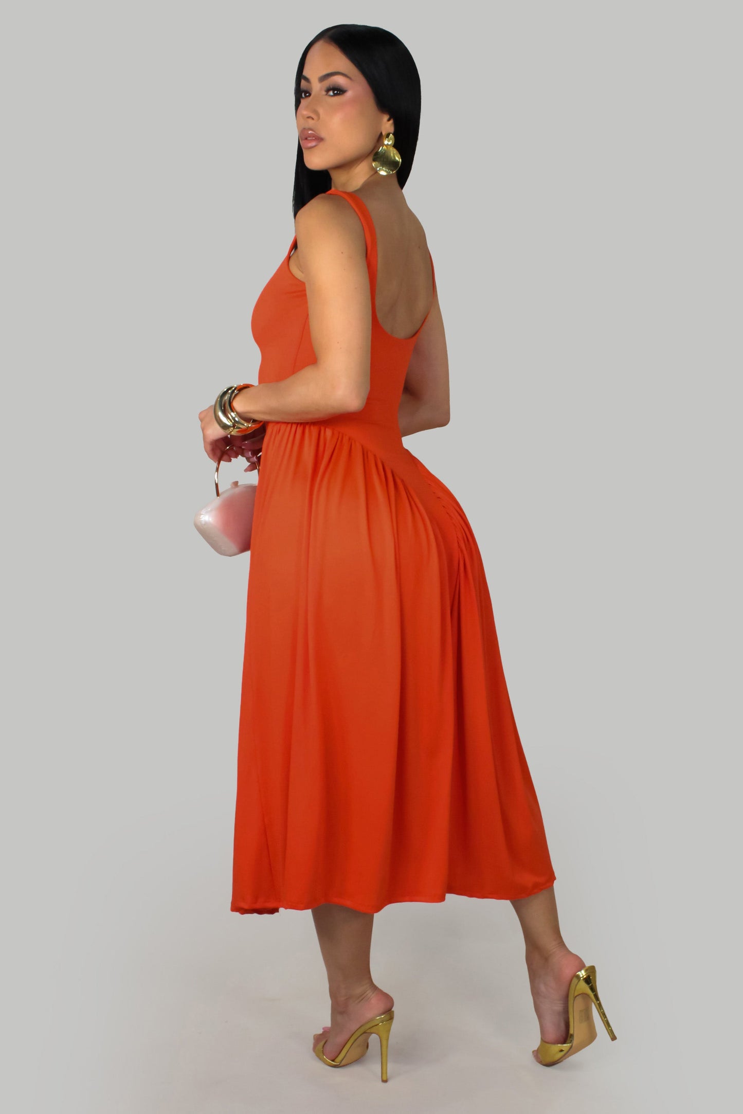 Willow Breeze Midi Dress- Orange