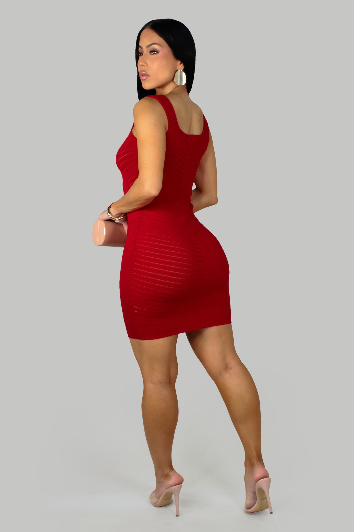 Stacy Lined-Up Mini Dress- Red