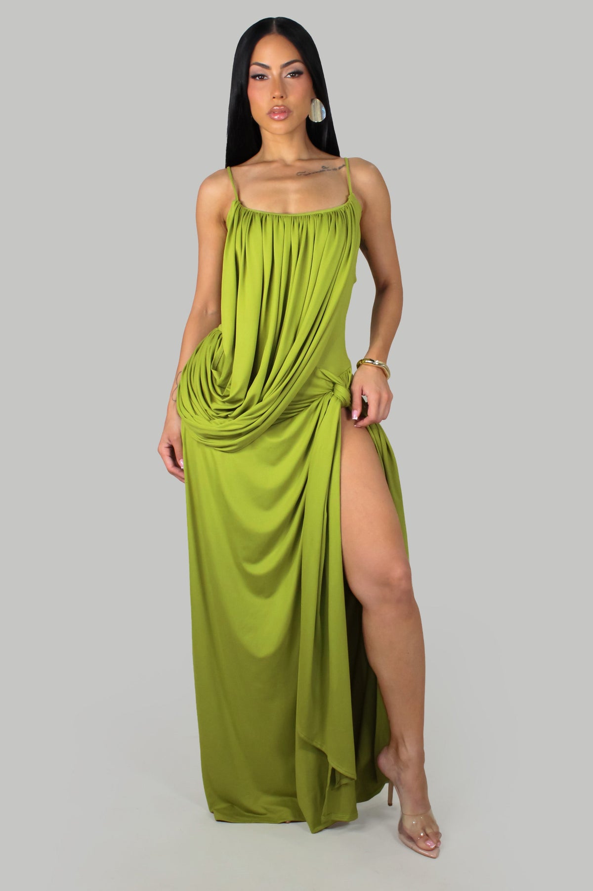 Versona Sexy Slit Maxi Dress- Green