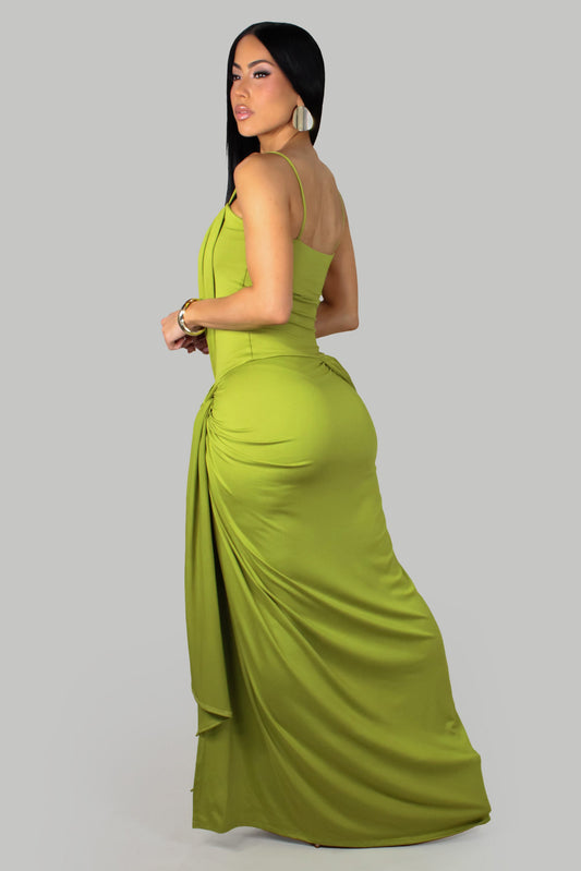 Versona Sexy Slit Maxi Dress- Green