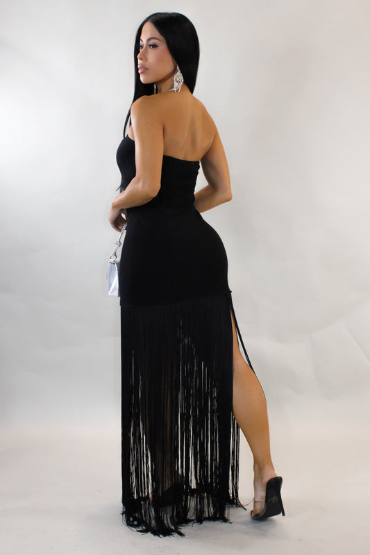 Uncommon Nights Tassle Maxi Dress-Black