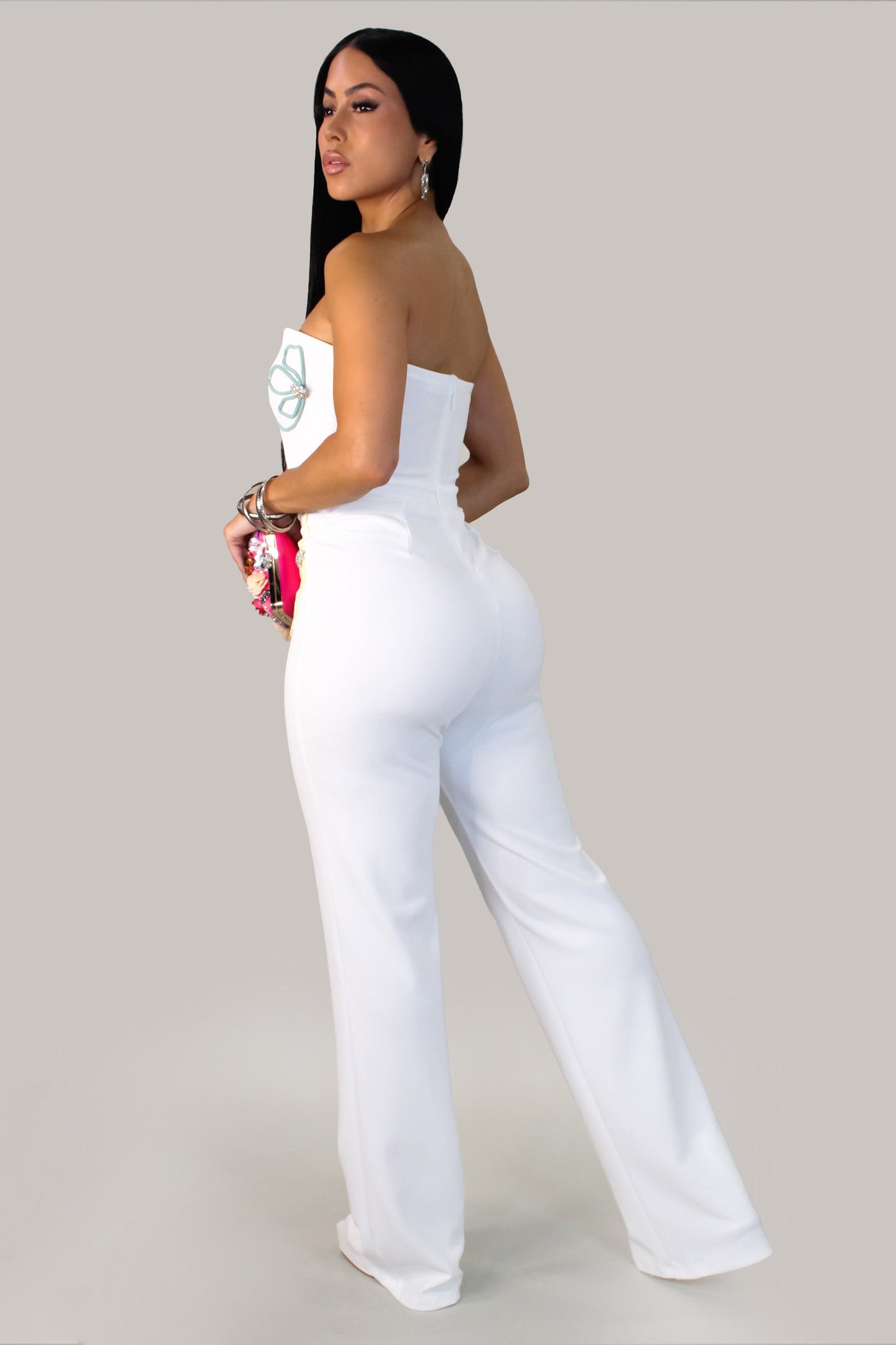 Embroidered Flowers on White Jumpsuit