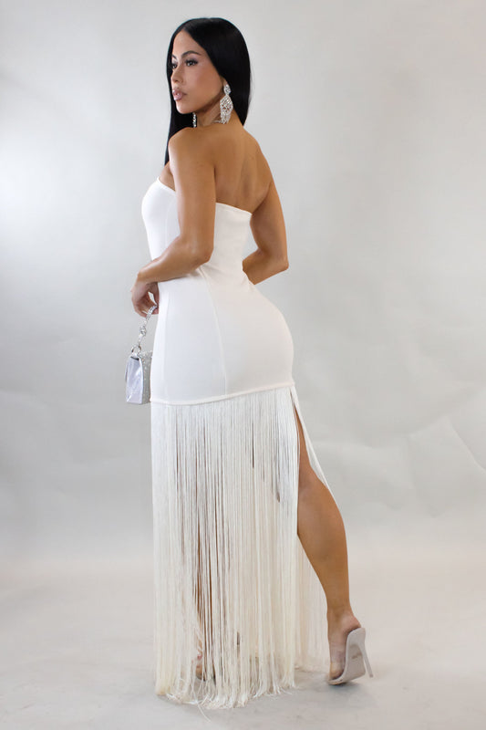 Uncommon Nights Tassle Maxi Dress-White