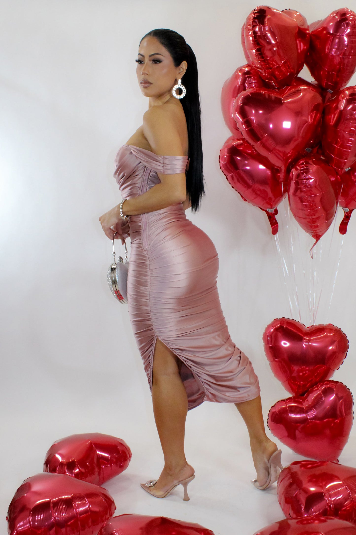 Gather Around Ruched Dress- Pink