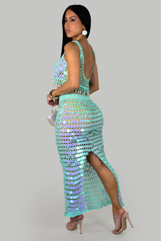 Mint Oasis Swimwear Coverup Skirt Set- Mint