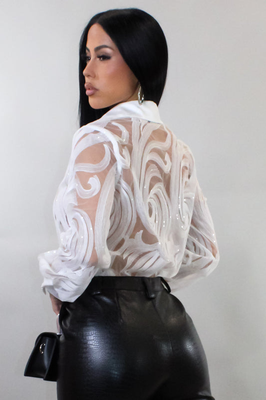 Spiral Mesh Blouse- White
