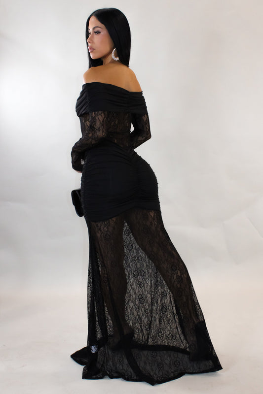 Covered in Lace Maxi Dress- Black