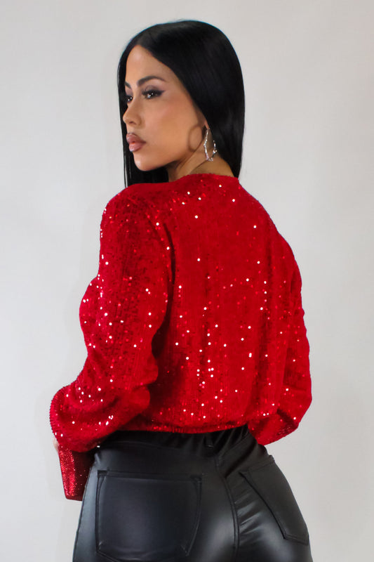 Sequin Zipped Jacket- Red