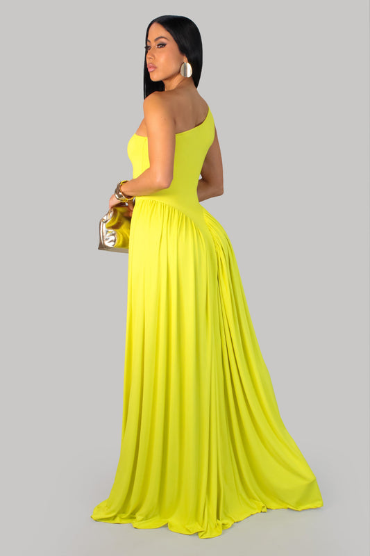 Lime One Shoulder Maxi Dress