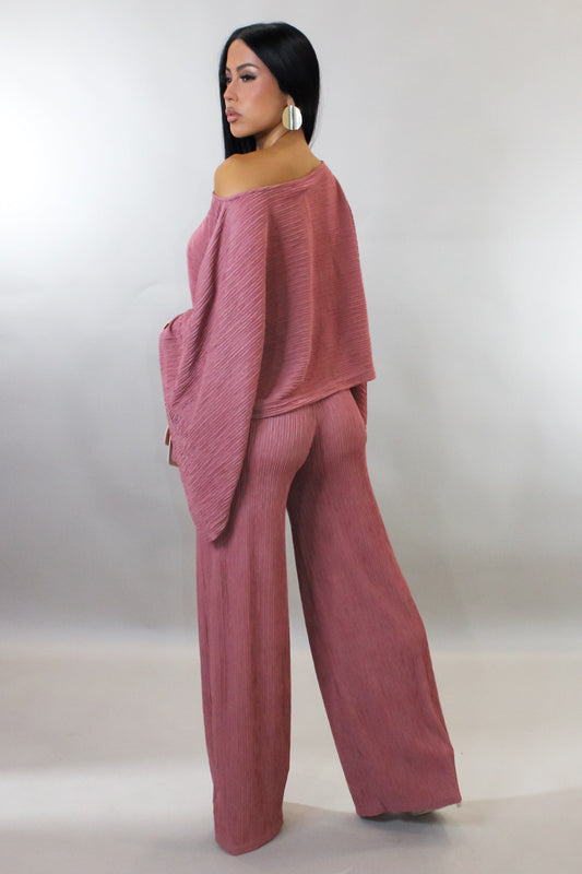 Vacation Resort Comfy Pants Set- Rose