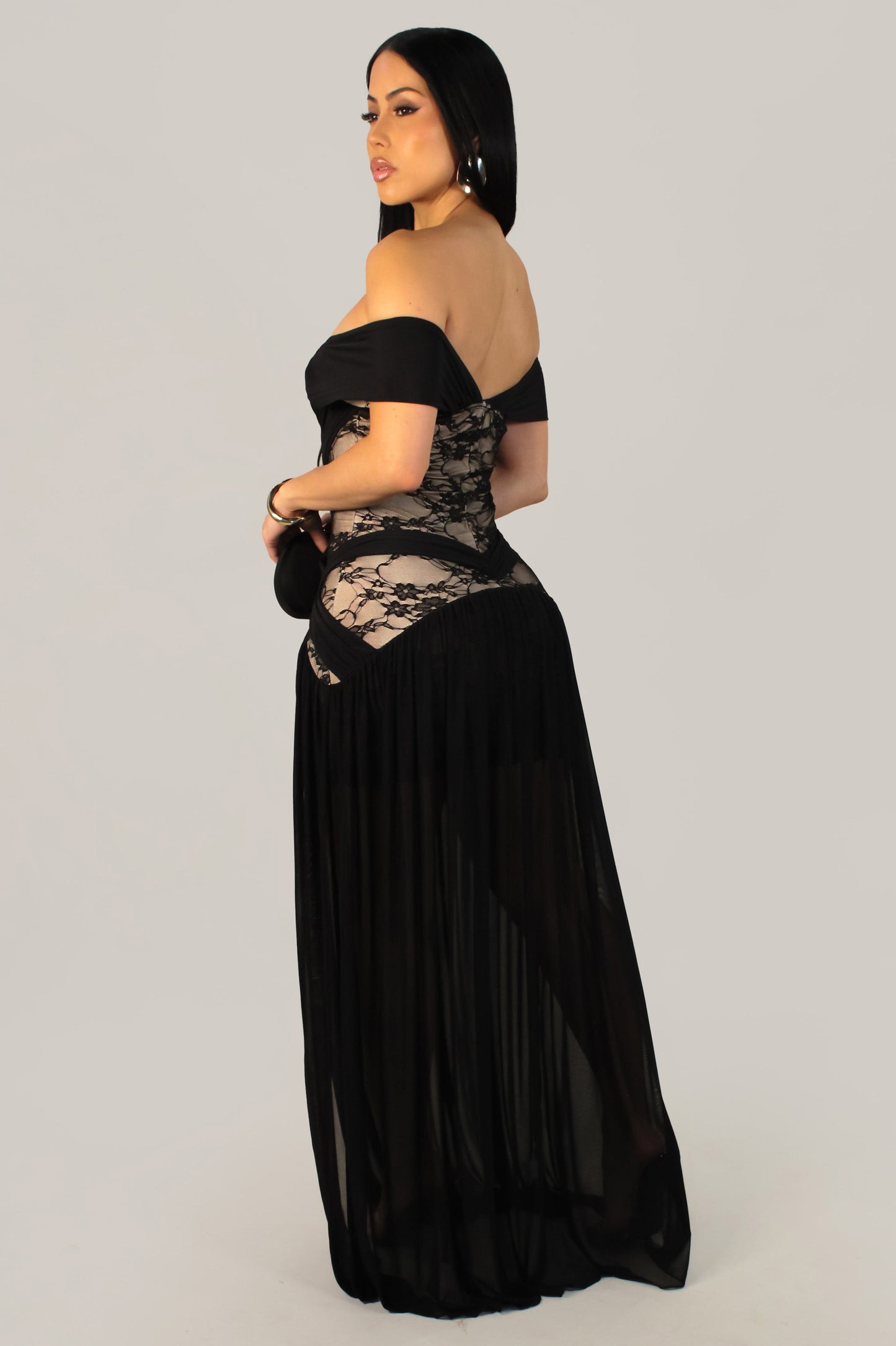 Part Lace "Dance With Me" Maxi Dress- Black