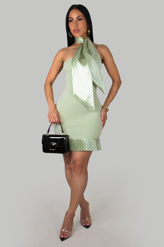 Boca Raton Elegance Dress w/ Scarf- Green