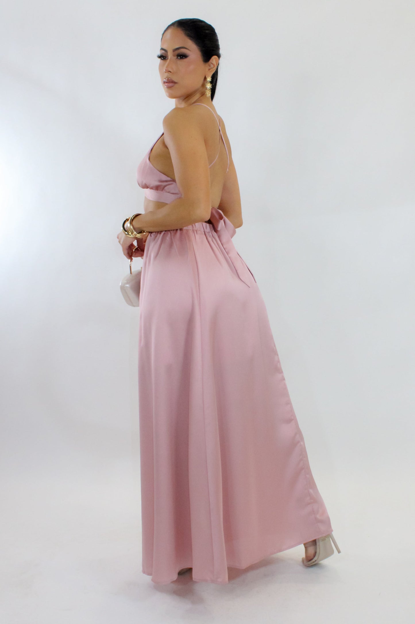 Satin Spring Skirt Set- Pink