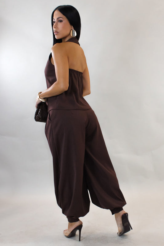 Uptown Chic Pants Set- Brown